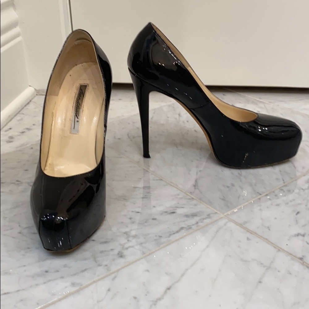 Brian Atwood black patent leather pumps